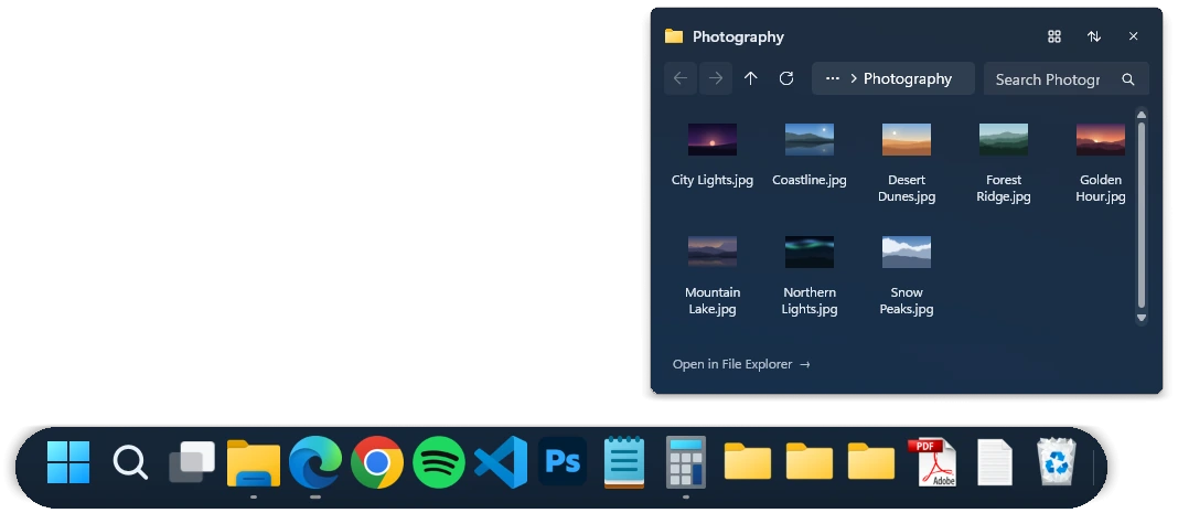Il Dock di Dockvia con app aggiunte e in esecuzione