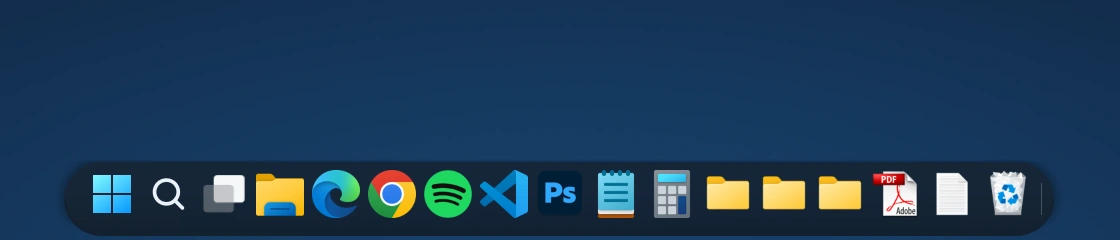 A genuine Dockvia Dock with pinned applications, folders, a PDF and a text document